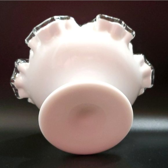 VTG Fenton Silver Crest Milk Glass Pedestal Compote Ruffled Clear Crimped Candy - Picture 6 of 6